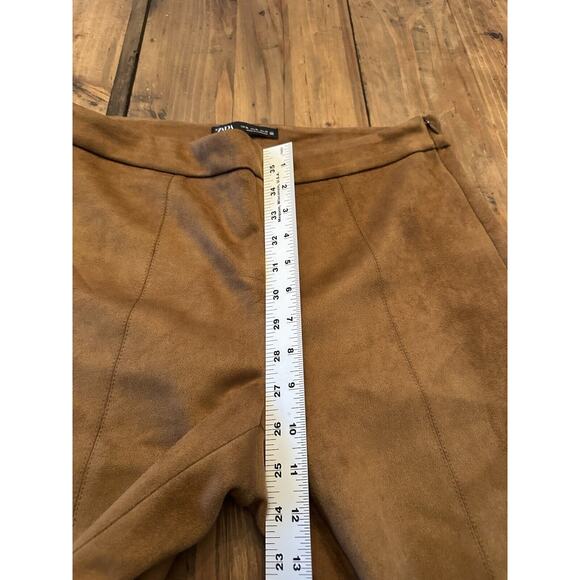 Zara Women’s Vegan Faux Suede Straight Leg Pants Size XL Ankle Zip Slacks - Picture 8 of 15